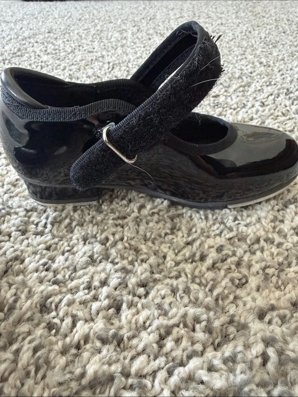 Toddler Girls' Black Patent Mary Jane Tap Shoes with Hook-and-Loop Strap